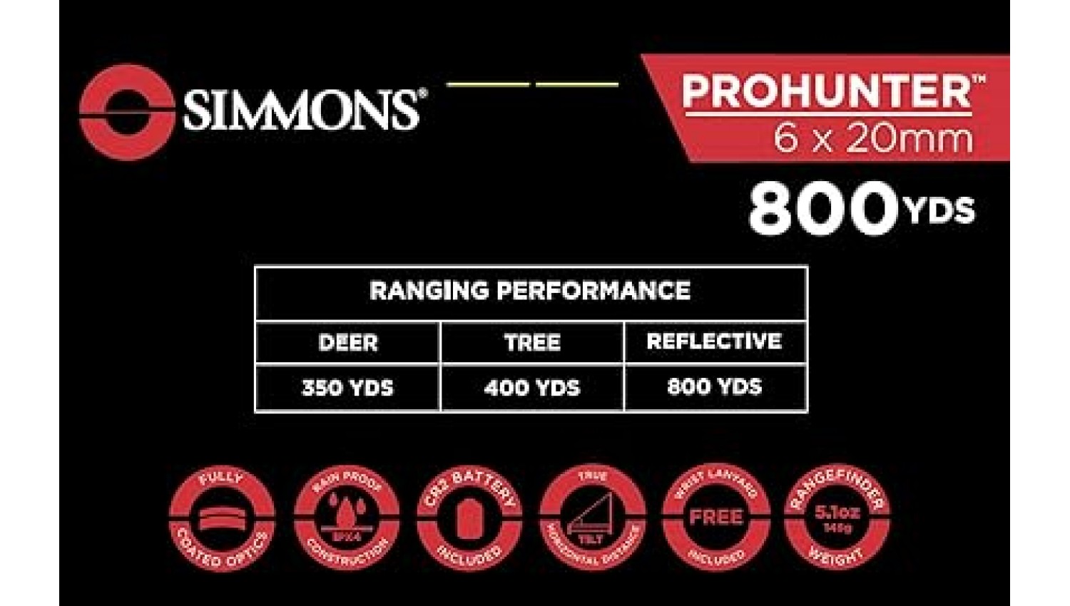 Simmons ProHunter 6x20mm 800 Yard Laser Rangefinder